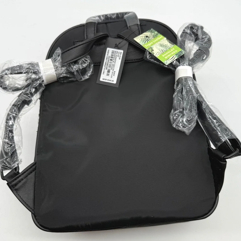 Badgley‎ Mischka Diamond Quilted Nylon & Tweed Small Backpack Black